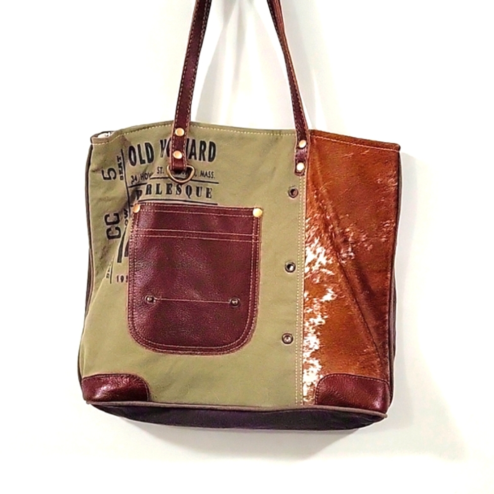 Canvas and Cowhide Tote Bag